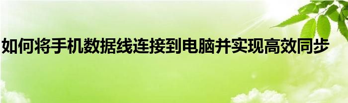 如何将手机数据线连接到电脑并实现高效同步