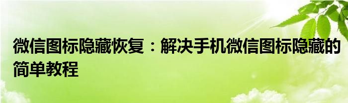 微信图标隐藏恢复：解决手机微信图标隐藏的简单教程