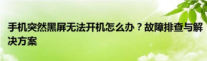 手机突然黑屏无法开机怎么办？故障排查与解决方案