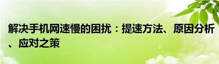 解决手机网速慢的困扰：提速方法、原因分析、应对之策