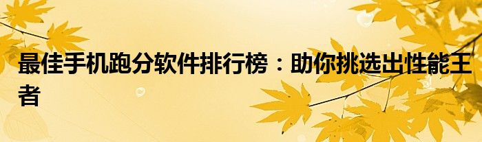 最佳手机跑分软件排行榜：助你挑选出性能王者