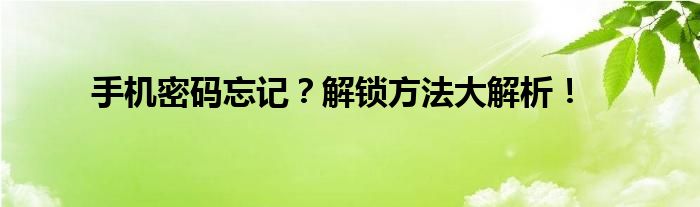 手机密码忘记？解锁方法大解析！