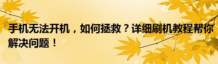 手机无法开机，如何拯救？详细刷机教程帮你解决问题！