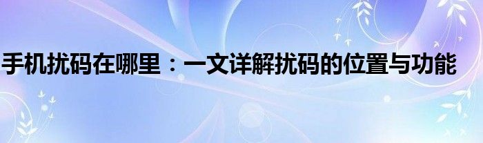 手机扰码在哪里：一文详解扰码的位置与功能