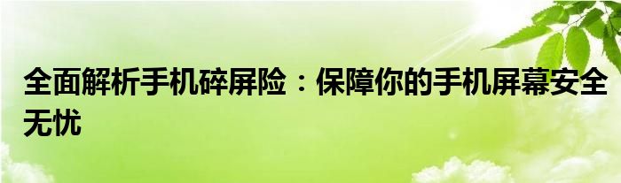 全面解析手机碎屏险：保障你的手机屏幕安全无忧