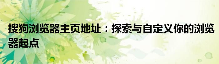 搜狗浏览器主页地址：探索与自定义你的浏览器起点