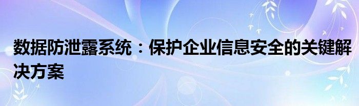 数据防泄露系统：保护企业信息安全的关键解决方案