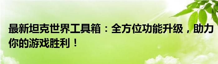 最新坦克世界工具箱：全方位功能升级，助力你的游戏胜利！