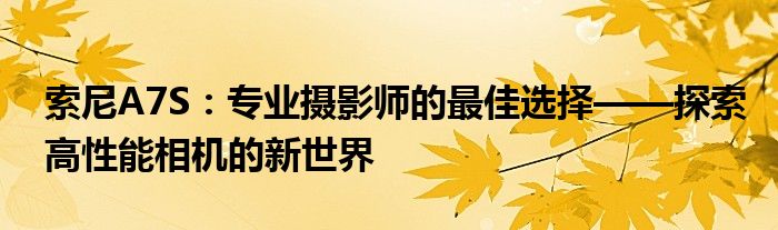 索尼A7S：专业摄影师的最佳选择——探索高性能相机的新世界