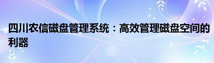 四川农信磁盘管理系统：高效管理磁盘空间的利器