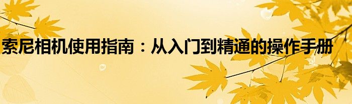 索尼相机使用指南：从入门到精通的操作手册