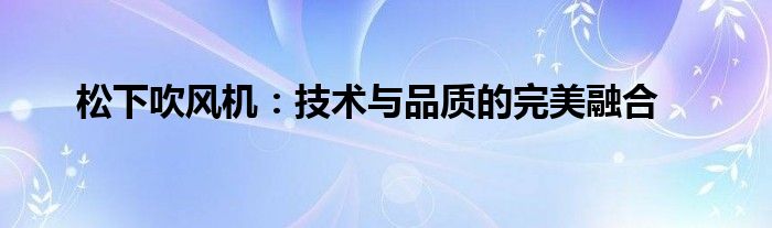 松下吹风机：技术与品质的完美融合