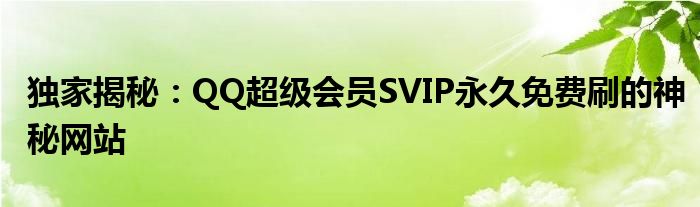 独家揭秘：QQ超级会员SVIP永久免费刷的神秘网站