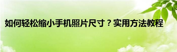 如何轻松缩小手机照片尺寸？实用方法教程