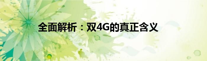 全面解析：双4G的真正含义