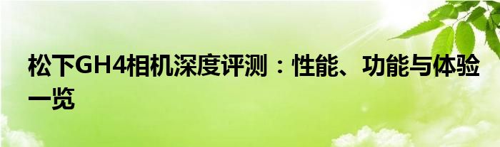 松下GH4相机深度评测：性能、功能与体验一览