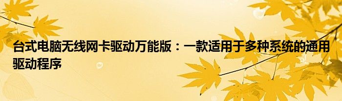 台式电脑无线网卡驱动万能版：一款适用于多种系统的通用驱动程序