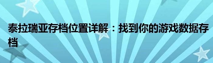 泰拉瑞亚存档位置详解：找到你的游戏数据存档