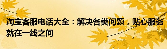 淘宝客服电话大全：解决各类问题，贴心服务就在一线之间