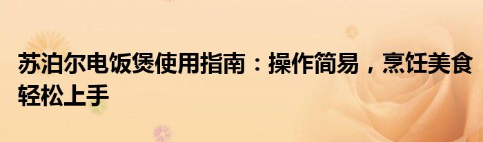 苏泊尔电饭煲使用指南：操作简易，烹饪美食轻松上手