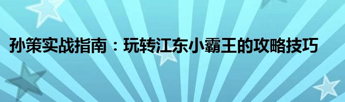 孙策实战指南：玩转江东小霸王的攻略技巧