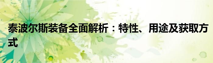 泰波尔斯装备全面解析：特性、用途及获取方式