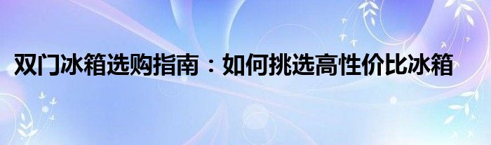 双门冰箱选购指南：如何挑选高性价比冰箱