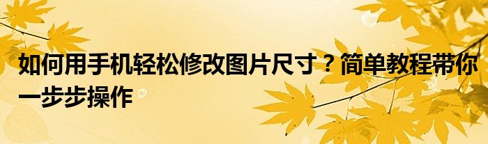 如何用手机轻松修改图片尺寸？简单教程带你一步步操作