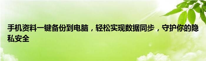 手机资料一键备份到电脑，轻松实现数据同步，守护你的隐私安全