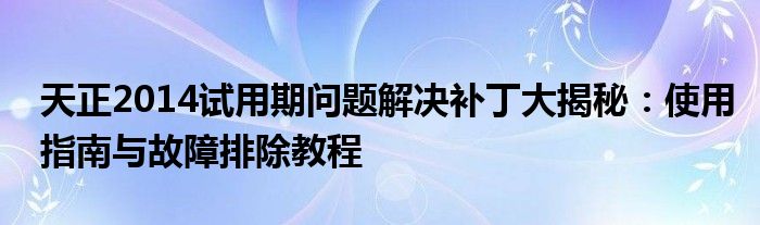 天正2014试用期问题解决补丁大揭秘：使用指南与故障排除教程