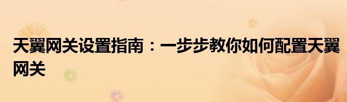 天翼网关设置指南：一步步教你如何配置天翼网关