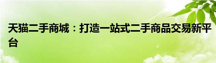 天猫二手商城：打造一站式二手商品交易新平台