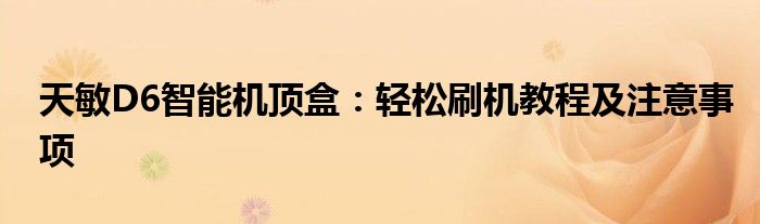 天敏D6智能机顶盒：轻松刷机教程及注意事项