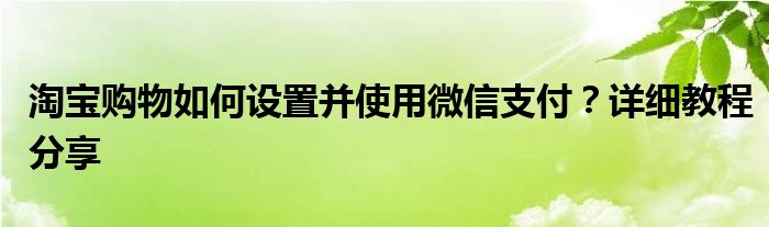 淘宝购物如何设置并使用微信支付？详细教程分享