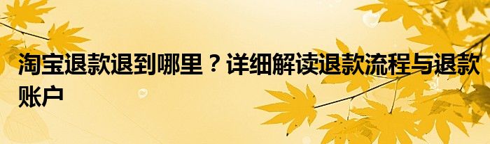 淘宝退款退到哪里？详细解读退款流程与退款账户