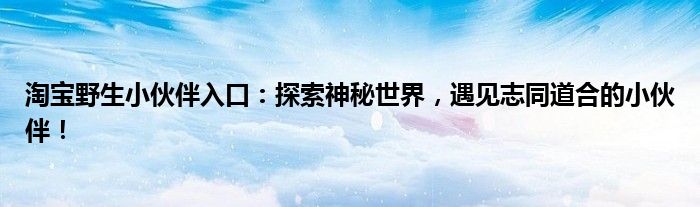 淘宝野生小伙伴入口：探索神秘世界，遇见志同道合的小伙伴！