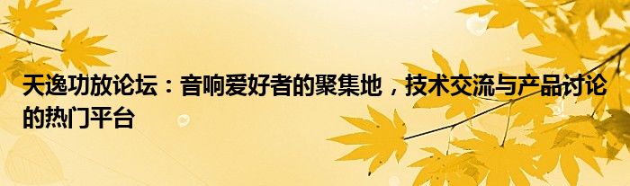 天逸功放论坛：音响爱好者的聚集地，技术交流与产品讨论的热门平台