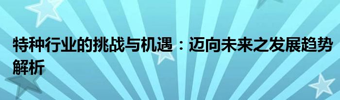 特种行业的挑战与机遇：迈向未来之发展趋势解析