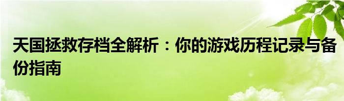 天国拯救存档全解析：你的游戏历程记录与备份指南