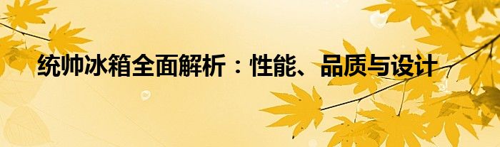 统帅冰箱全面解析：性能、品质与设计