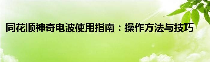 同花顺神奇电波使用指南：操作方法与技巧