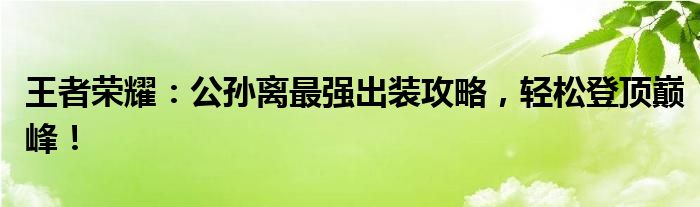 王者荣耀：公孙离最强出装攻略，轻松登顶巅峰！