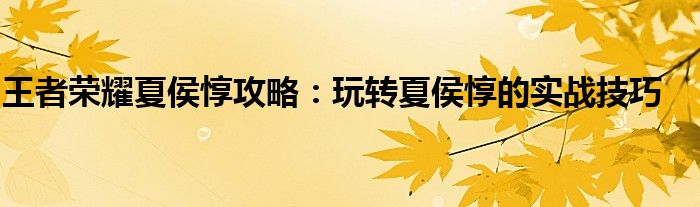 王者荣耀夏侯惇攻略：玩转夏侯惇的实战技巧