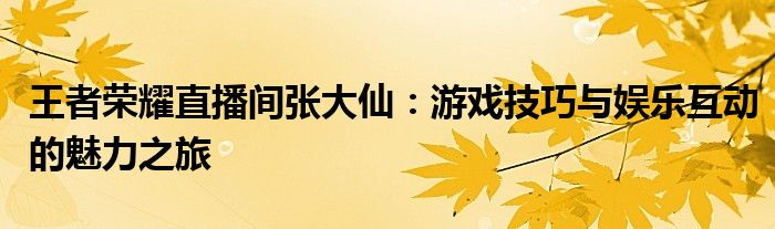 王者荣耀直播间张大仙：游戏技巧与娱乐互动的魅力之旅