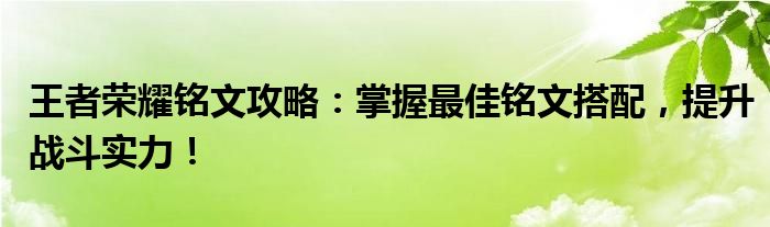 王者荣耀铭文攻略：掌握最佳铭文搭配，提升战斗实力！