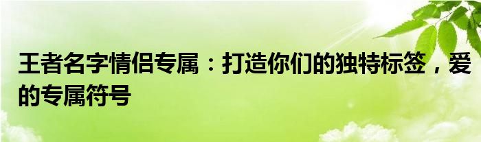 王者名字情侣专属：打造你们的独特标签，爱的专属符号