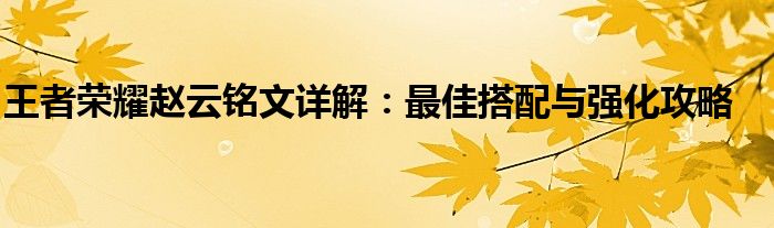 王者荣耀赵云铭文详解：最佳搭配与强化攻略