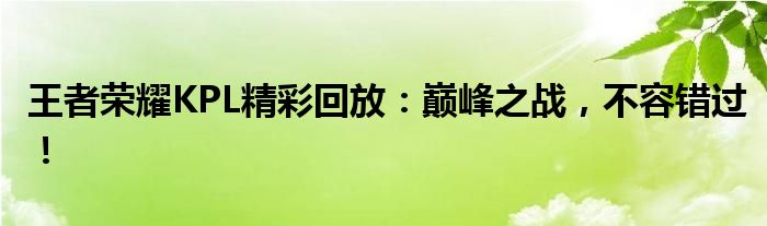 王者荣耀KPL精彩回放：巅峰之战，不容错过！