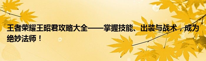 王者荣耀王昭君攻略大全——掌握技能、出装与战术，成为绝妙法师！