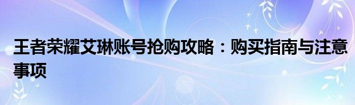 王者荣耀艾琳账号抢购攻略：购买指南与注意事项